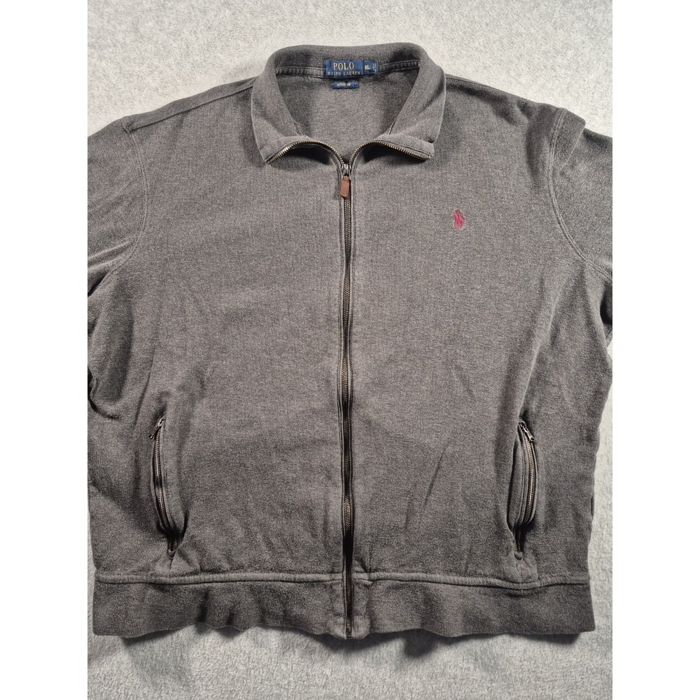 Polo Ralph Lauren Sweater Mens XL Gray Full Zip Jacket Estate Rib Red Pony Logo - Picture 1 of 8